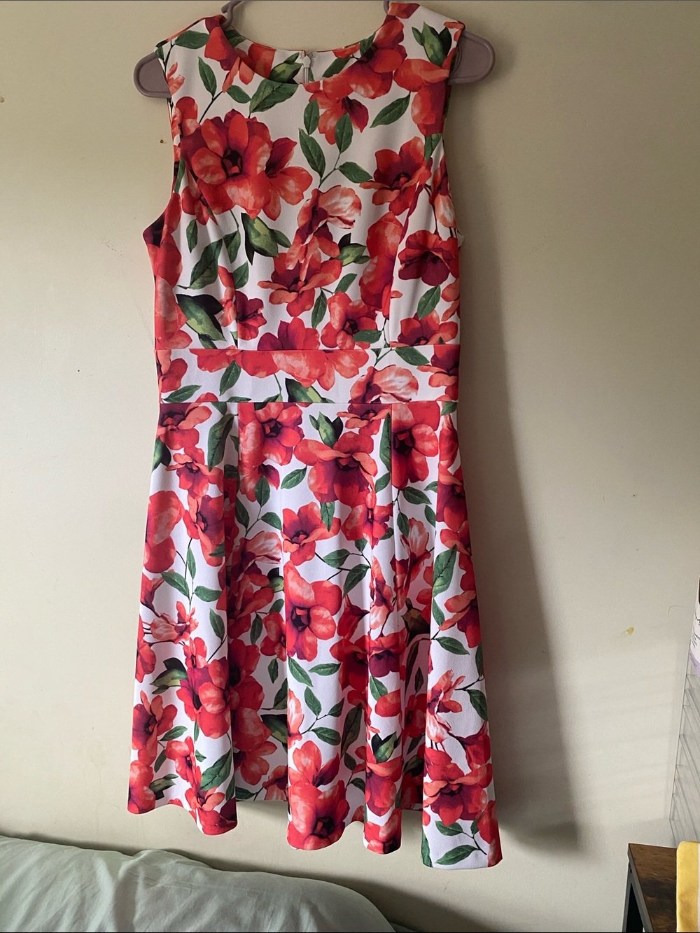 Calvin Klein White Dress with Red Floral Pattern